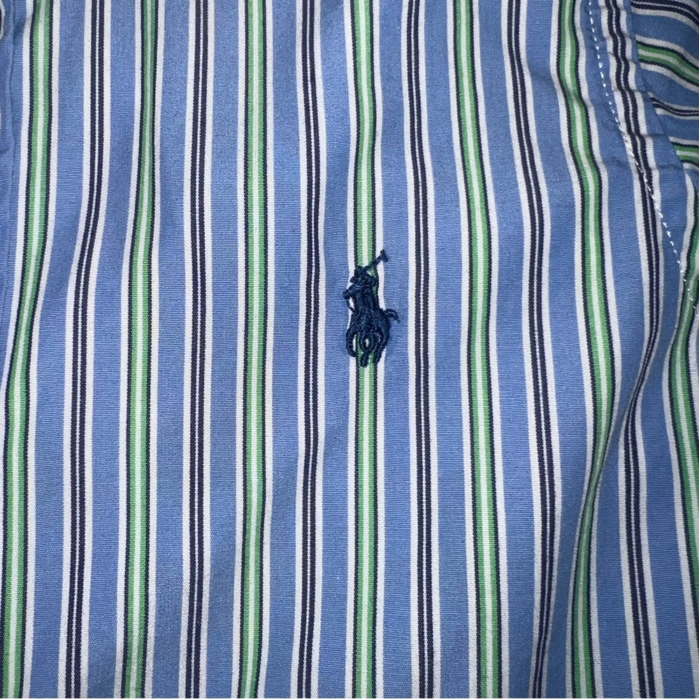 Polo Ralph Lauren Button-Down Dress Shirt Boys Sz 6 Vertical Stripes Blue Green - Picture 3 of 7
